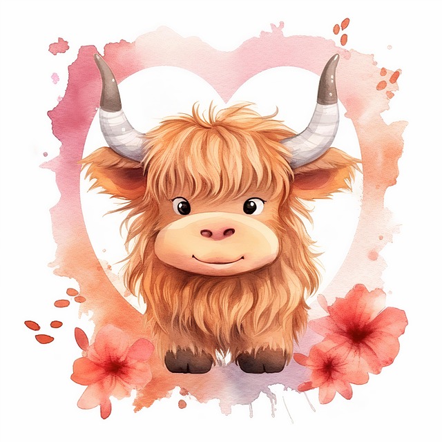 Free ai generated nature highland cow illustration