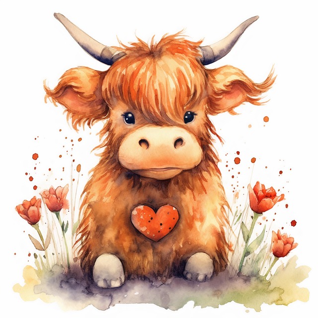 Free ai generated highland cow cattle illustration