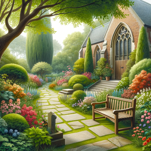 Free peaceful church garden illustration