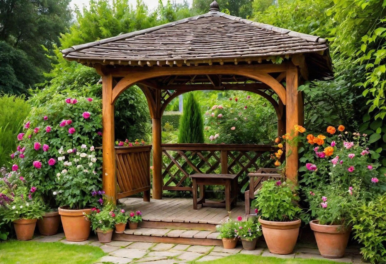 Download Gazebo, Garden, Plants. RoyaltyFree Stock Illustration Image