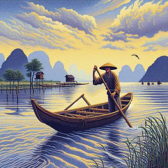 Boot, Natur, Fluss, Bachlauf, Himmel