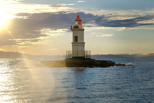 Crepúsculo, Litoral, Farol, Marinho