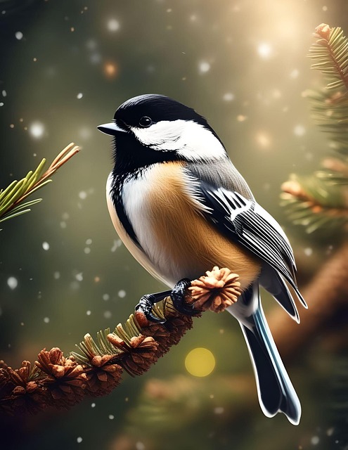 Ai Generert, Chickadee, Fugl, Furu, Tre