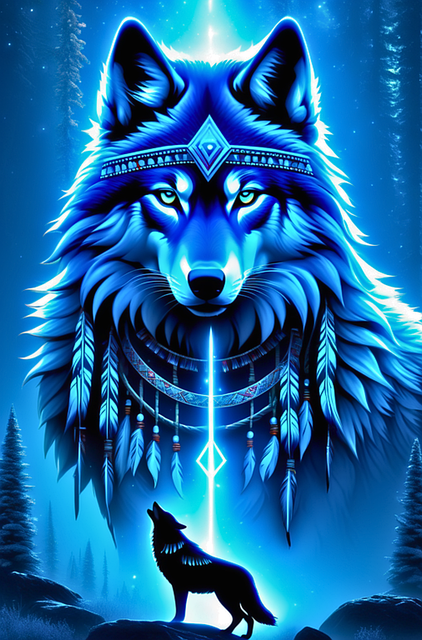 Free ai generated wolf native american illustration