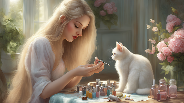 Free woman cosmetics cat illustration
