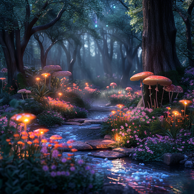Free ai generated mushrooms forest illustration