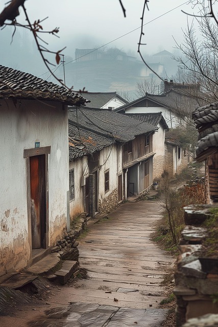 Free ai generated misty village illustration