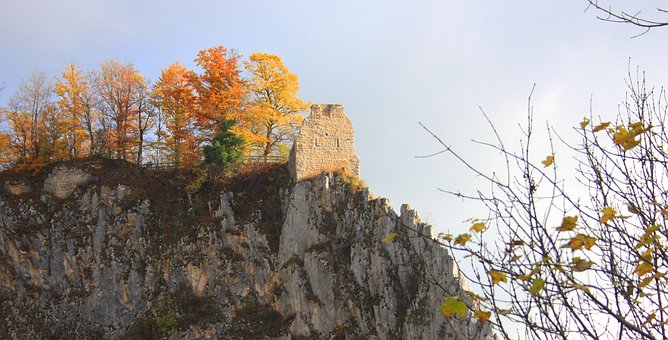 Ruin, Efterår, Klippe, Donau -Dalen