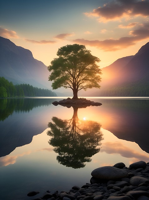 Free ai generated tree lake illustration
