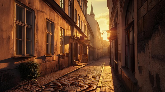 Free sunrise cobblestone historic illustration