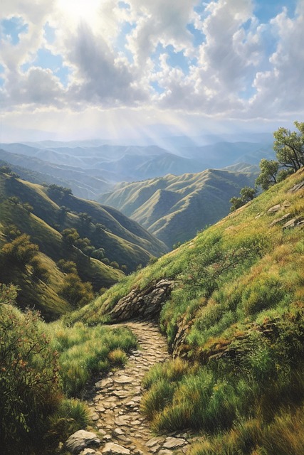 Free sunbeams mountain path illustration
