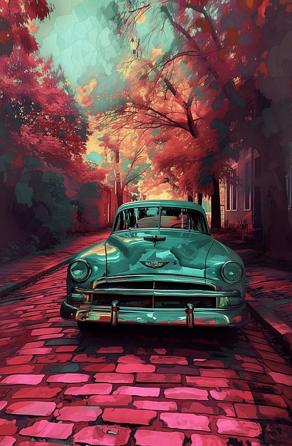 Free vintage car cobblestone illustration