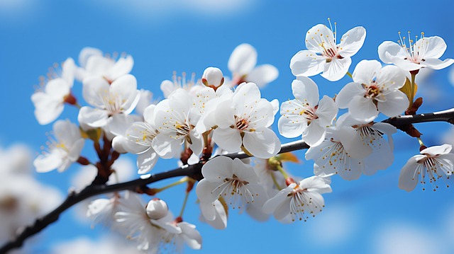 Flores De Cereja, Primavera, Céu, Azul