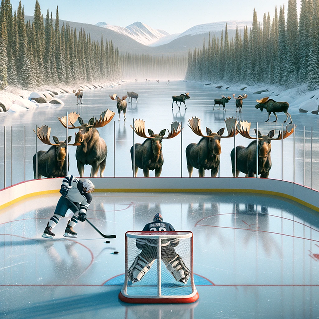 Eishockey, Elch, Kanada, Landschaft, See