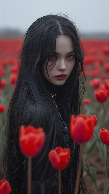 Frau, Tulpen, Blumen, Natur, Schönheit