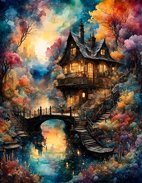 Free bridge flowers trees illustration