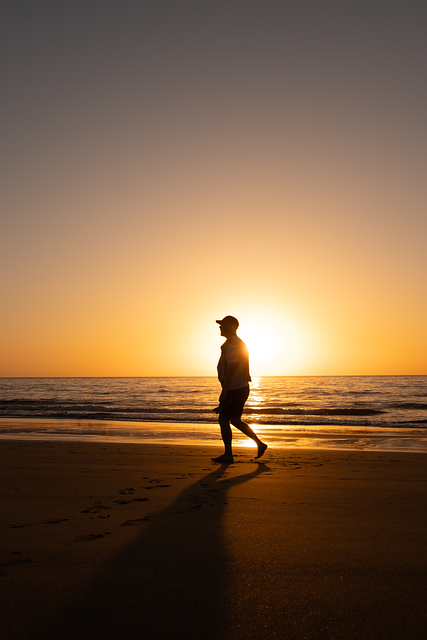 Meer, Strand, Mann, Morgen, Silhouette