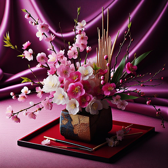 Flores De Cerezo, Crisantemos, Bambú