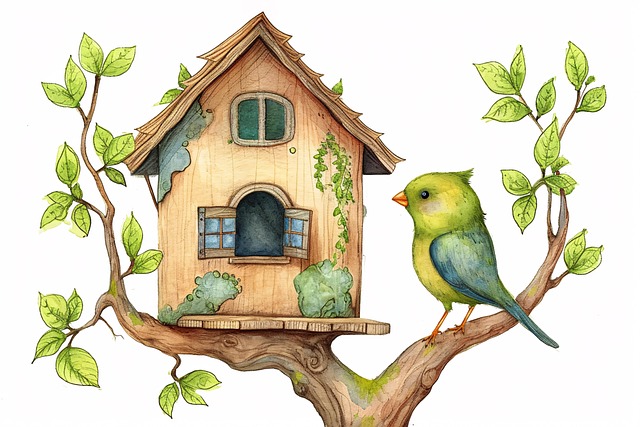 Free ai generated birdhouse bird illustration