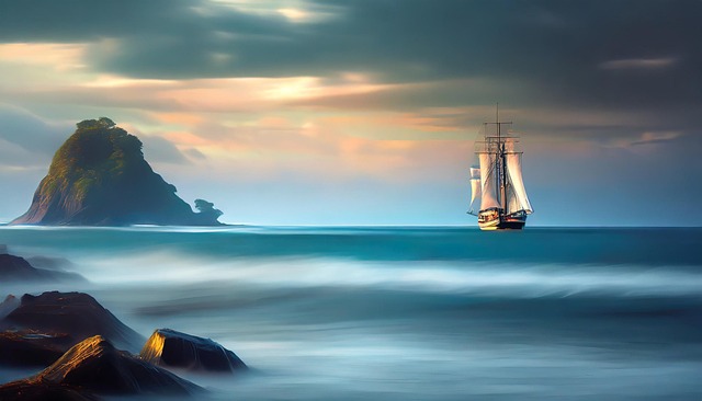 Free lonely sailing ship illustration