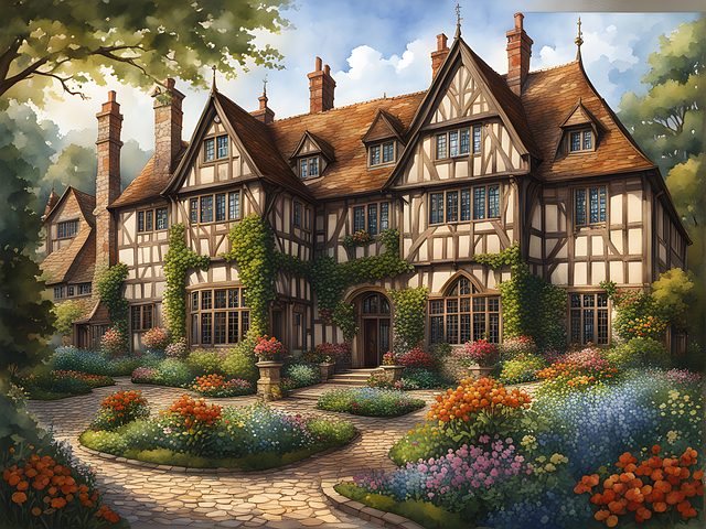 Free ai generated tudor manor illustration