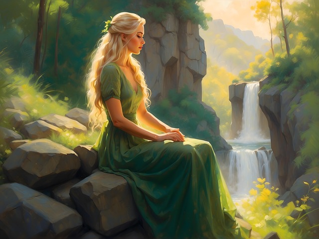 Free woman beuty waterfalls illustration