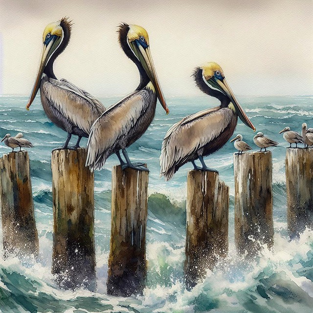 Free pelicans birds ocean illustration
