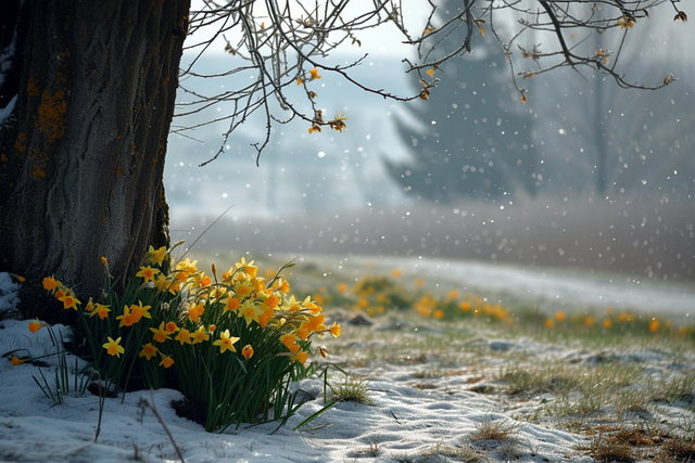 Free ai generated daffodils snow illustration