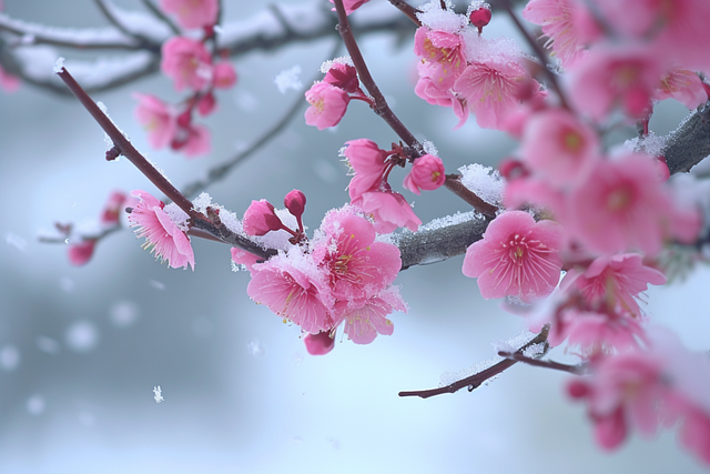 Free ai generated cherry blossoms snow illustration