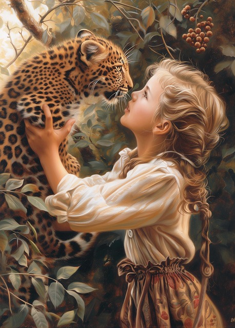 Free ai generated girl leopard illustration