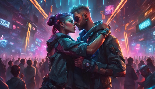 Free ai generated couple superior city illustration
