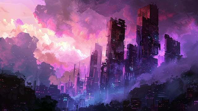 Oraș, Clădiri, Futurist, Ceata, Violete