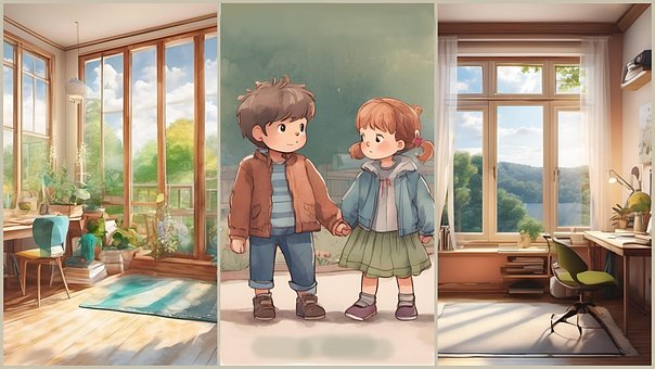 Zimmer, Junge, Mädchen, Anime, Niedlich