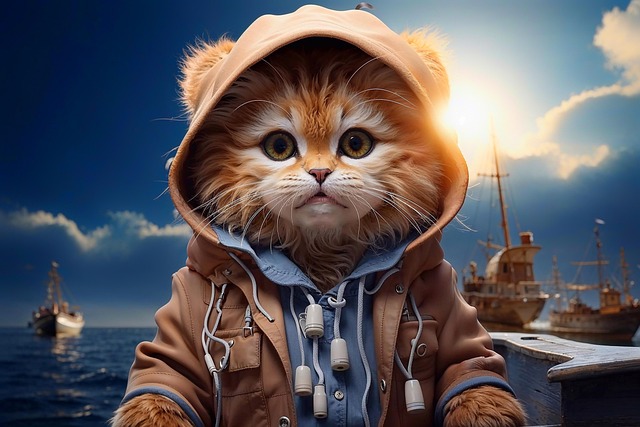 Free cat sailor sailboat illustration