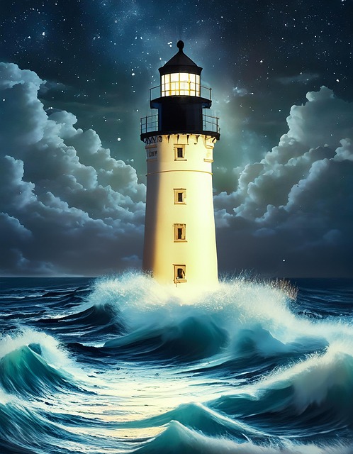 Free lighthouse waves ocean illustration