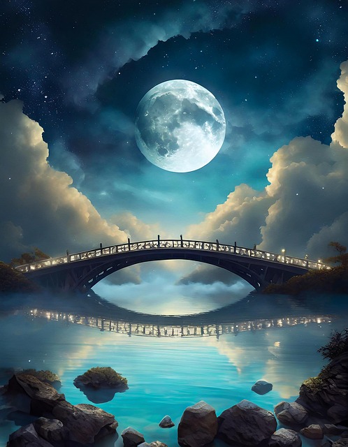Velho, Vintage, Rio, Ponte, Calma, Noite