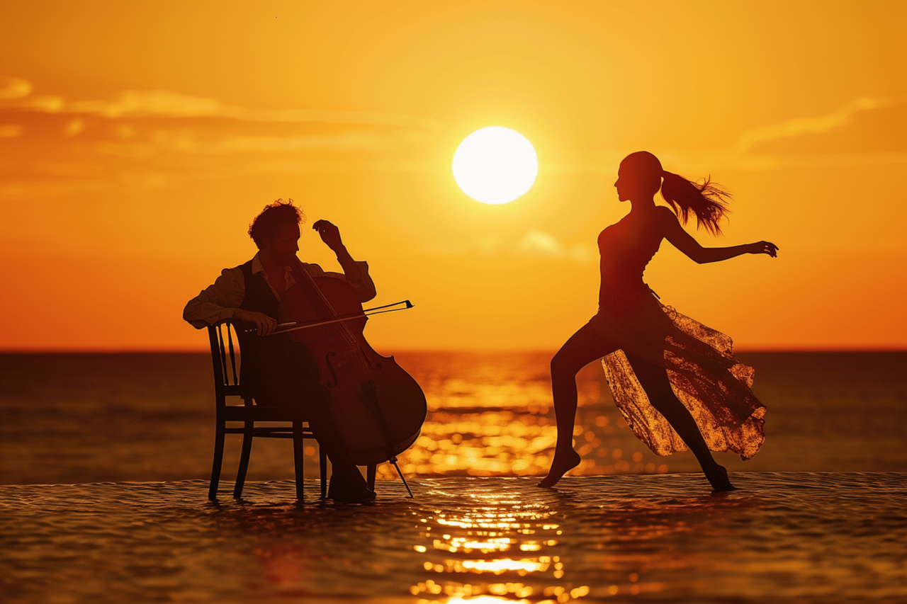 Aften, Mand, Kvinde, Violoncello, Danser