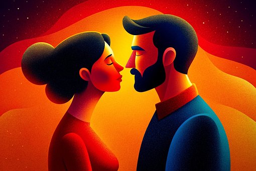 Ai产生的, 夫妻, 恋人, 男性, 女性, 吻, 关系, 人们, 爱, 浪漫的