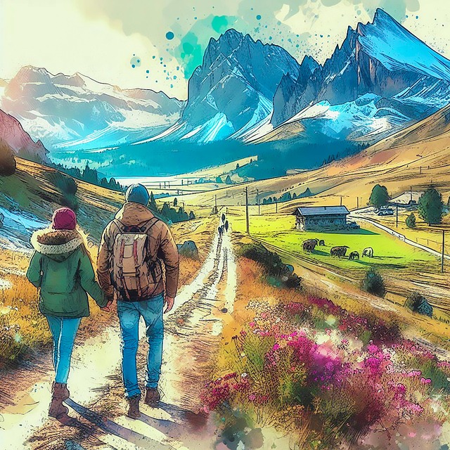 Free ai generated hiking mountainous illustration