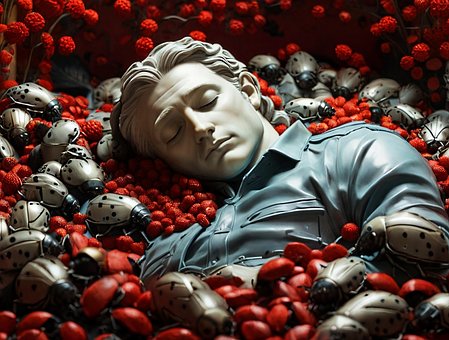 Ai Gerado, Homem, Estátua, Joaninhas