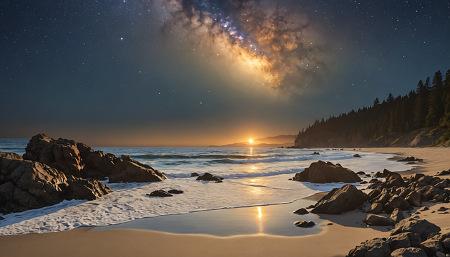 Free milky way serene beach scene illustration
