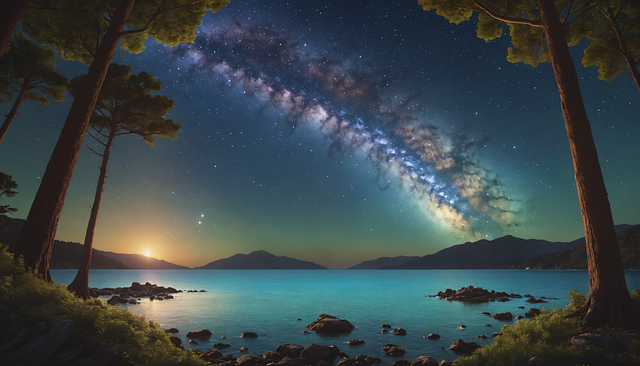 Free milky way serene beach scene illustration