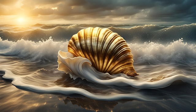 Download free HD stock image of Ai Generated Seashell Free ai generated seashell waves illustration