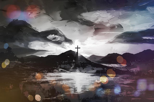 Free cross mountains easter illustration