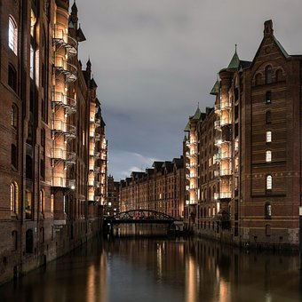 Stad, Hamburg, Schemering, Magazijn