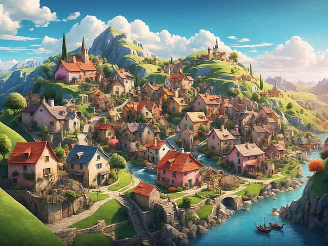 Free ai generated village houses illustration
