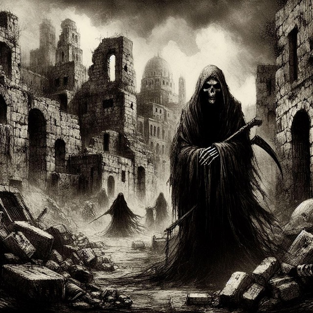 Free ai generated ruins war illustration