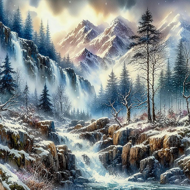 Download free HD stock image of Ai Generated Mountainous Free ai generated mountainous waterfall illustration