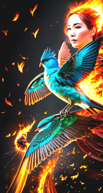 Ai Generiert, Vögel, Frau, Flamme, Feuer