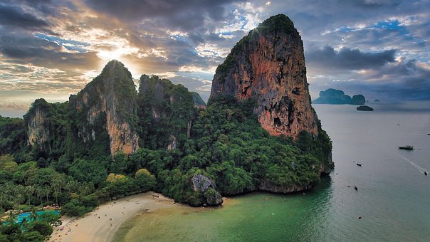 Thailand, Solnedgang, Ø, Ocean, Landskab